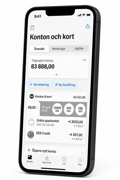 I appen för din privatekonomi kan du se saldon på dina konton och kort när du loggat in i appen.